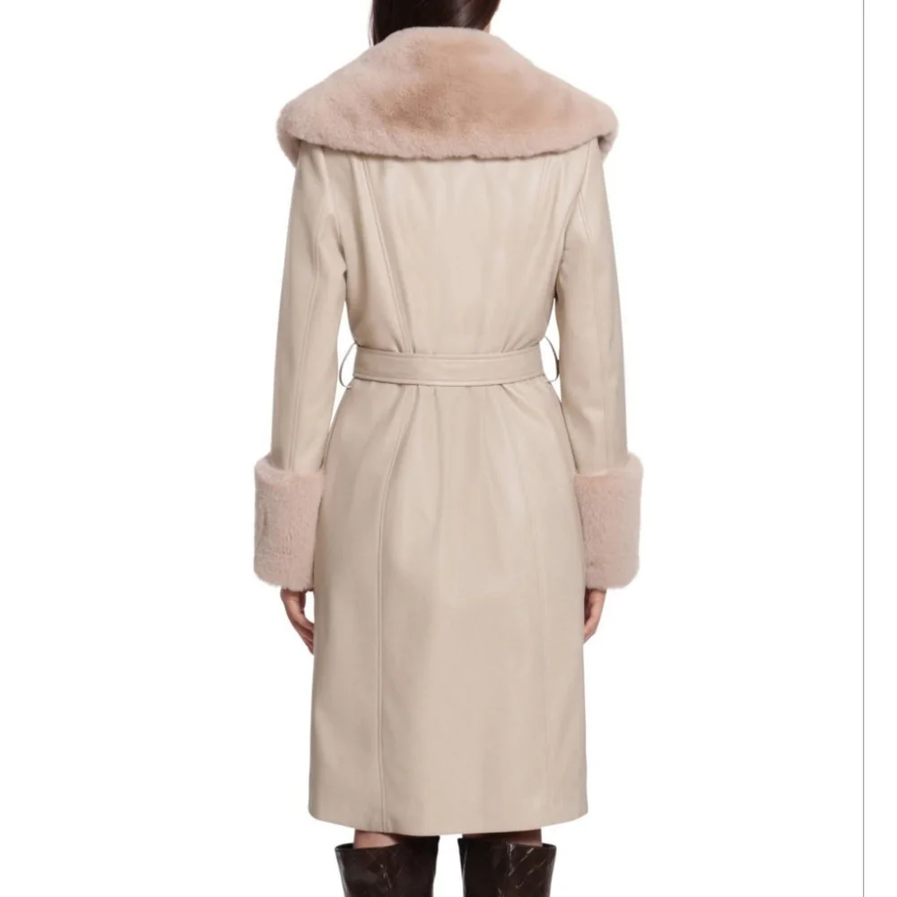 NWT AVEC LES FILLES | Faux-fur Trimmed Faux-leather Trench Coat - Picture 2 of 7